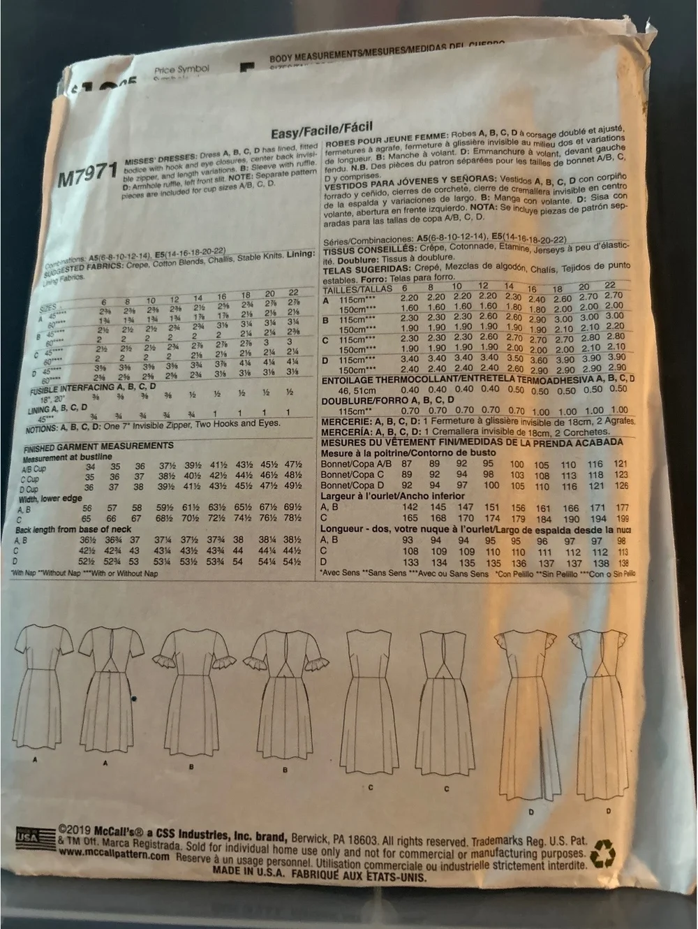 McCall's M7971 Misses' Dress Sewing Pattern Size 15 (6-8-10-12-14)